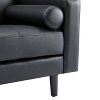Canapé moderne en cuir véritable avec pieds en bois & coussin traversin supplémentaire
