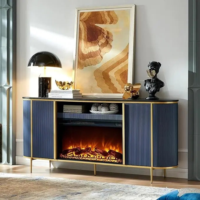 Meuble TV cheminée de luxe moderne 70, meuble multimédia, console TV