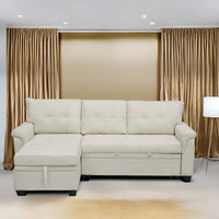 Canapé sectionnel réversible avec lit escamotable, méridienne de rangement dissimulée, pieds durables,