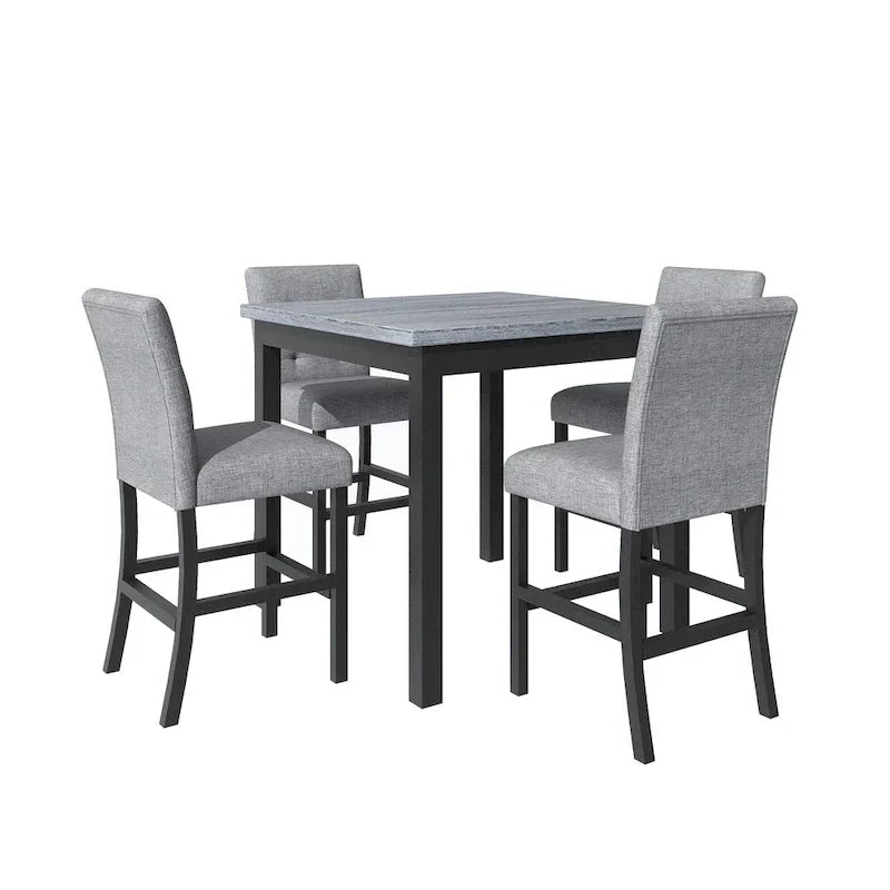 Ensemble de salle à manger hauteur comptoir 5 pièces, ensemble table à manger en bois avec table rectangulaire et 4 chaises rembourrées à dossier haut