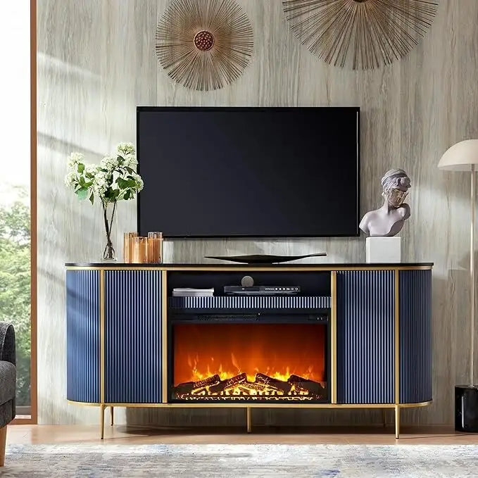 Meuble TV cheminée de luxe moderne 70, meuble multimédia, console TV