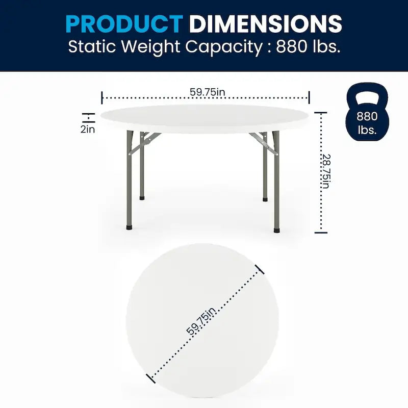 Table d'événement pliante ronde en plastique de 5 pieds avec surface épaisse 2