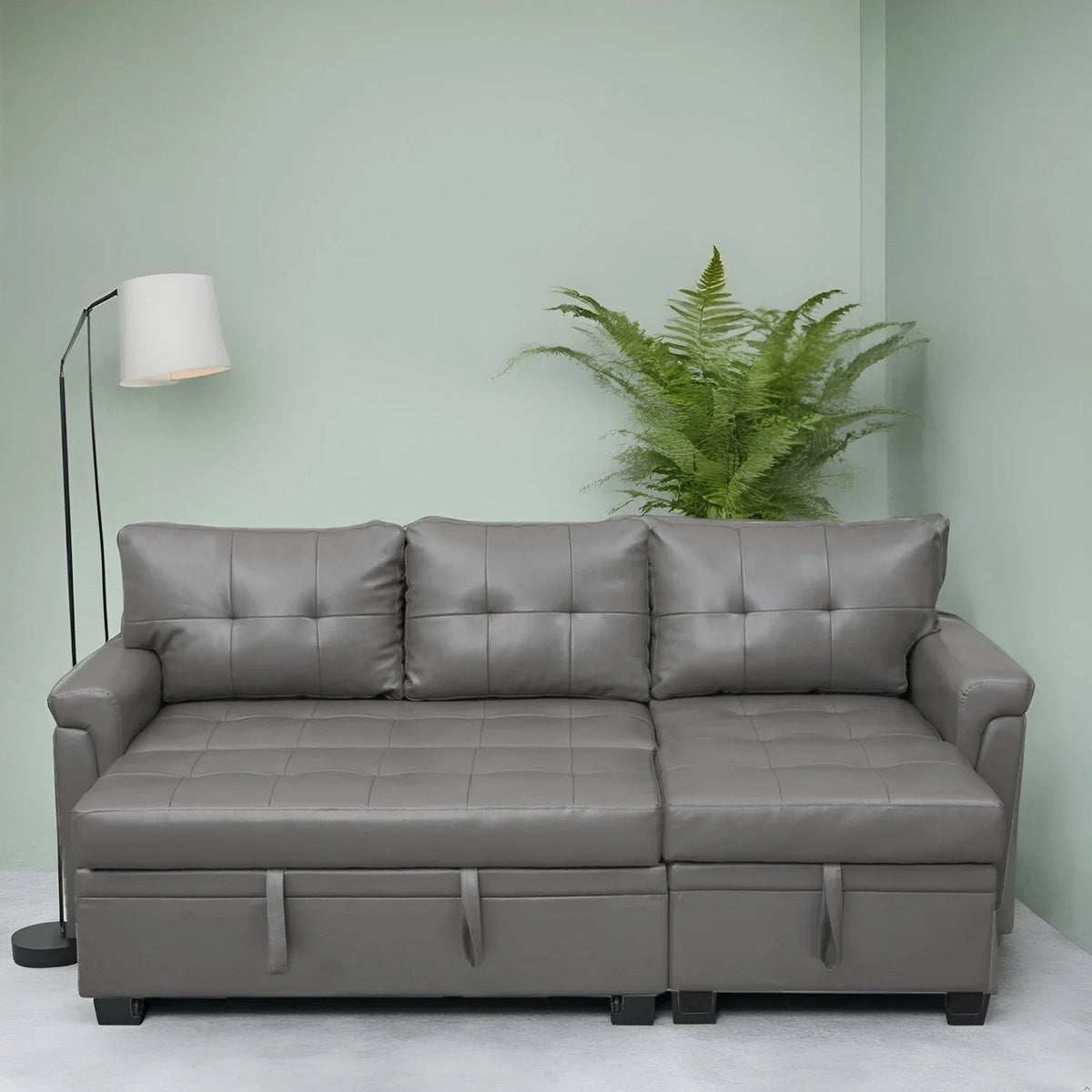 Canapé sectionnel réversible avec lit escamotable, méridienne de rangement dissimulée, pieds durables,