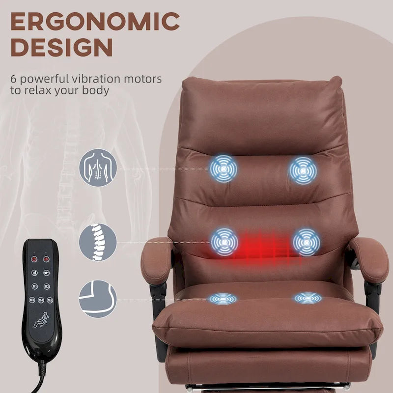 Vinsetto Chaise de bureau de massage inclinable chauffante à vibration en microfibre