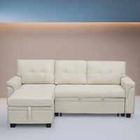 Canapé sectionnel réversible avec lit escamotable, méridienne de rangement dissimulée, pieds durables,