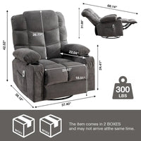 Fauteuil inclinable surdimensionné gris avec chauffage et massage, inclinaison 150, bascule 30, charge USB et 2 porte-gobelets