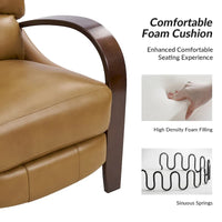 Fauteuil inclinable manuel Alex Mid-century Modern Cigar en cuir véritable avec accoudoirs incurvés en bois