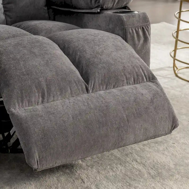 Fauteuil inclinable surdimensionné gris avec chauffage et massage, inclinaison 150, bascule 30, charge USB et 2 porte-gobelets