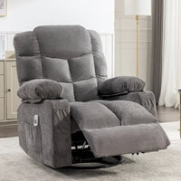 Fauteuil inclinable surdimensionné gris avec chauffage et massage, inclinaison 150, bascule 30, charge USB et 2 porte-gobelets