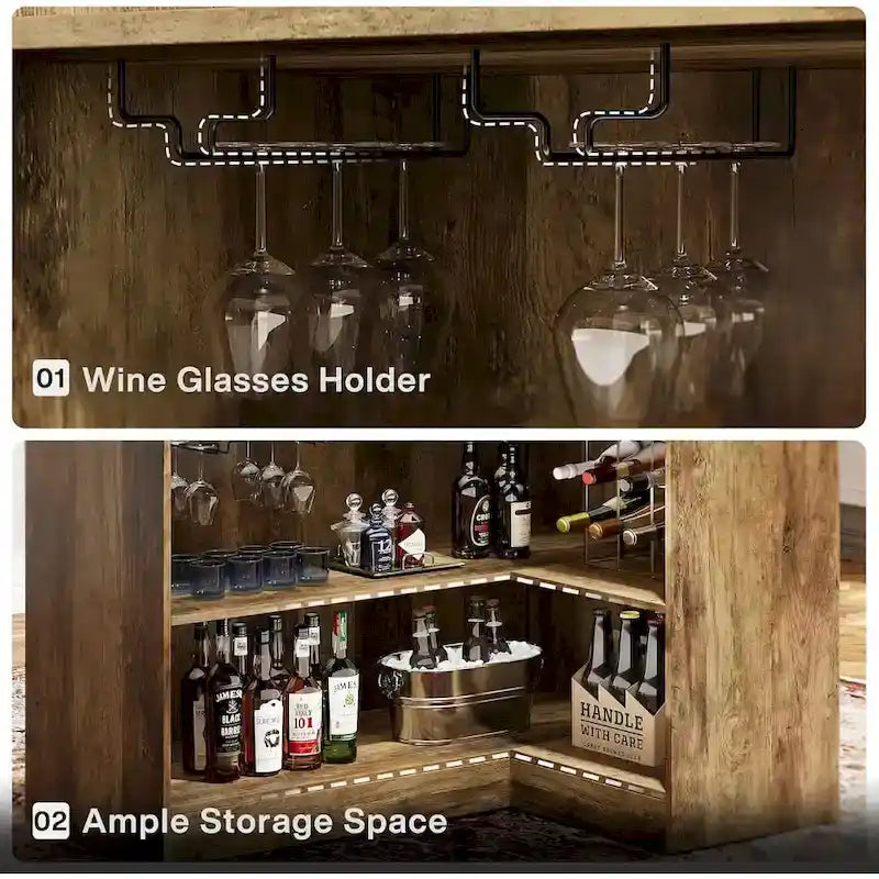 Cabinet bar en L avec porte-verres à pied pour pub à domicile
