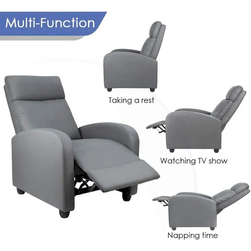 Fauteuil inclinable en simili cuir PU, marron / noir / gris / kaki / rouge / beige, simple