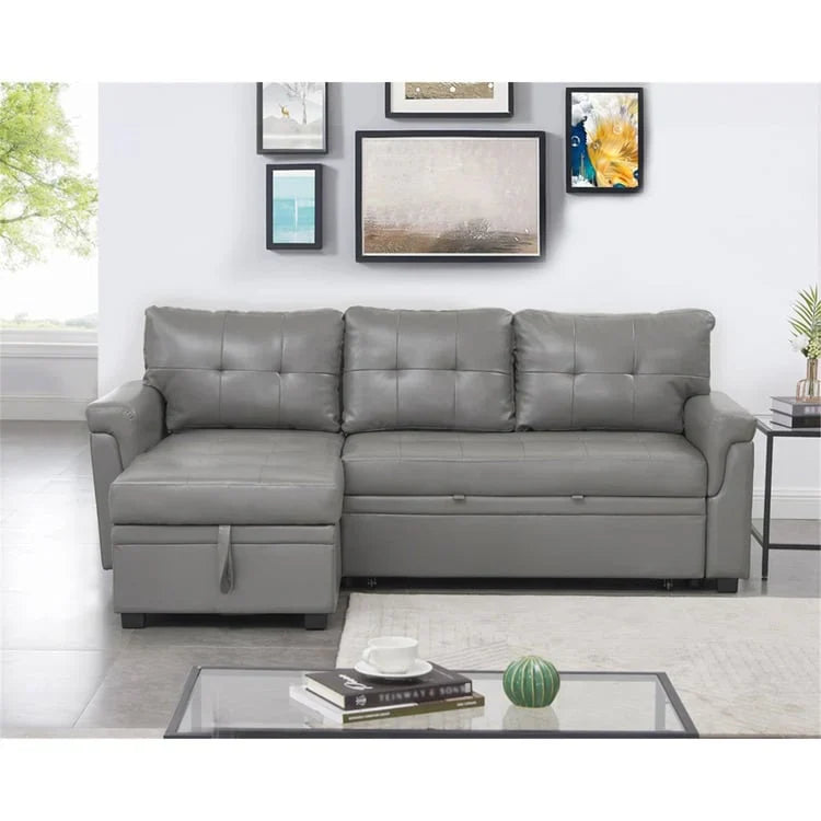 Canapé sectionnel convertible réversible avec lit escamotable, méridienne de rangement dissimulée et pieds durables