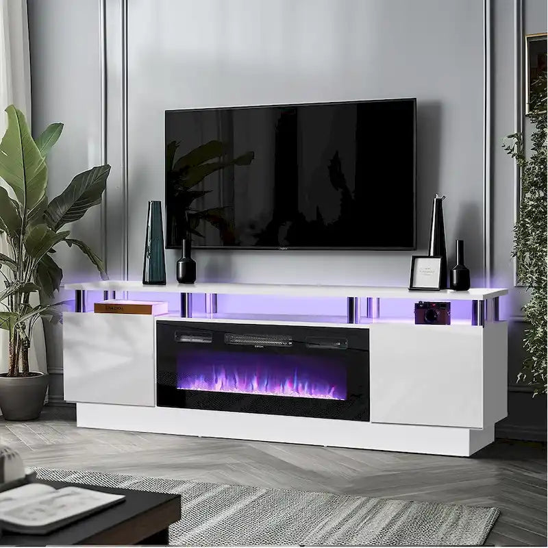 Meuble TV cheminée 70 avec cheminée électrique 36
