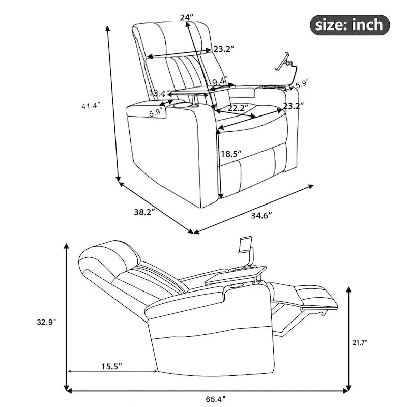 Fauteuil releveur électrique multifonction pivotant 270 pour home cinéma