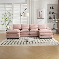 Canapé Sectionnel Canapé Nuage pour Salon, Canapé Moderne Forme U en Chenille/Bouclette, Canapé-Lit Modulable Confortable avec Double Méridienne