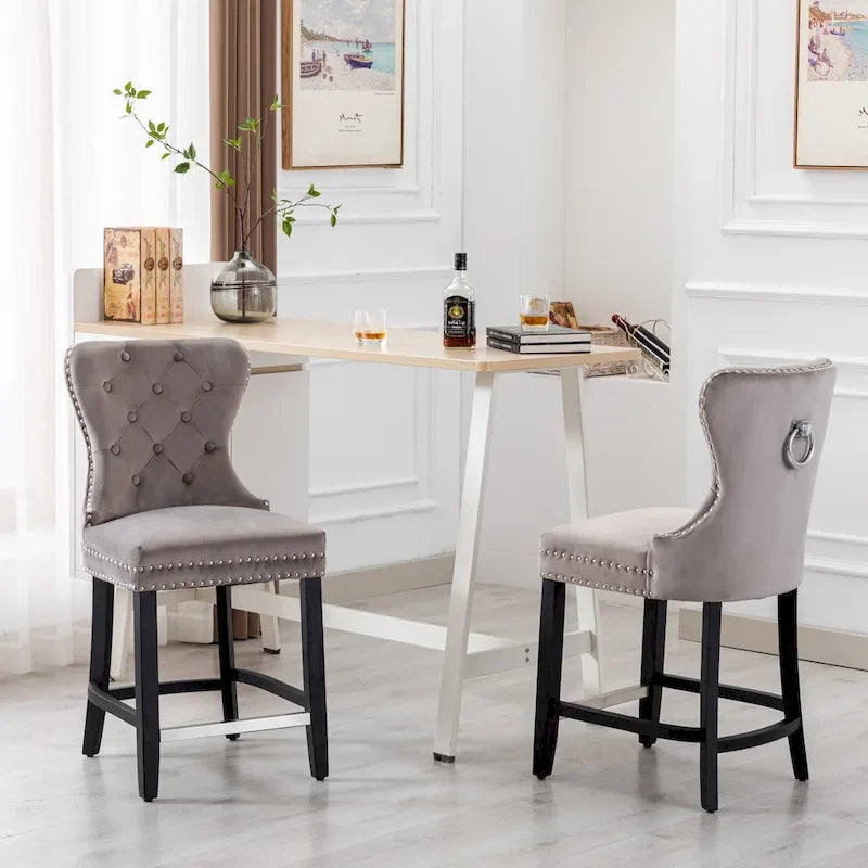 Carter 24 Tabouret de comptoir capitonné à dossier en aile et clous décoratifs (lot de 2)