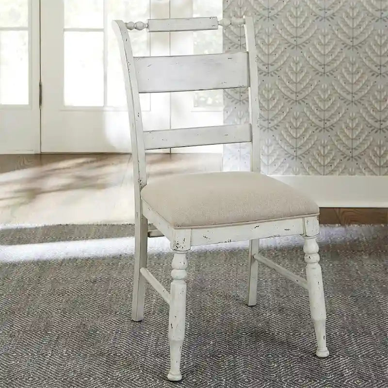 Whitney - Chaise en lin antique à dossier à lattes (lot de 2)