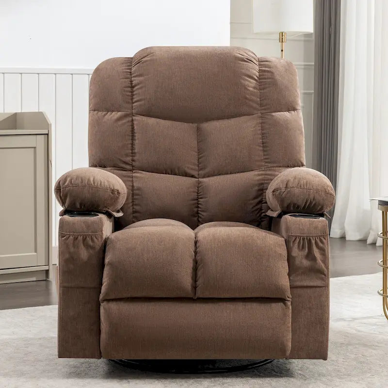 Fauteuil inclinable surdimensionné gris avec chauffage et massage, inclinaison 150, bascule 30, charge USB et 2 porte-gobelets