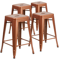 Lot de 4 tabourets hauteur comptoir d'intérieur-extérieur en métal sans dossier 24 H, avec assise carrée
