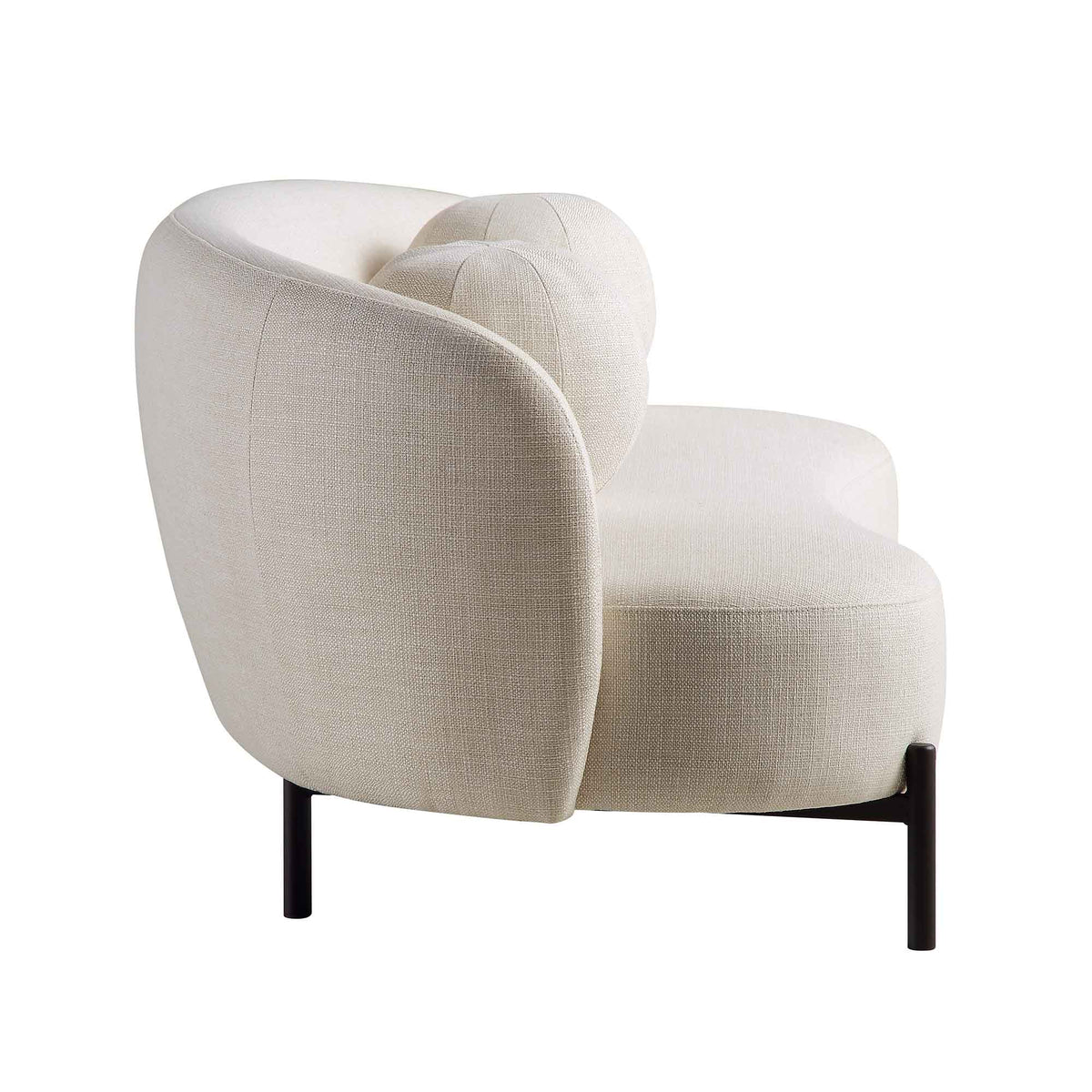 Canapé incurvé 3 places avec coussins boule, mélange de lin beige