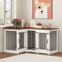 Grand meuble cage d'angle pour chien pour 2 chiens, cage pour chien en forme de L - 58.7X41.1