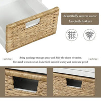 Banc de rangement rustique avec 3 tiroirs et 3 paniers en rotin, banc à chaussures pour salon et entrée