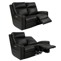 Causeuse inclinable électrique en cuir véritable avec espace de rangement et port de charge USB pour salon