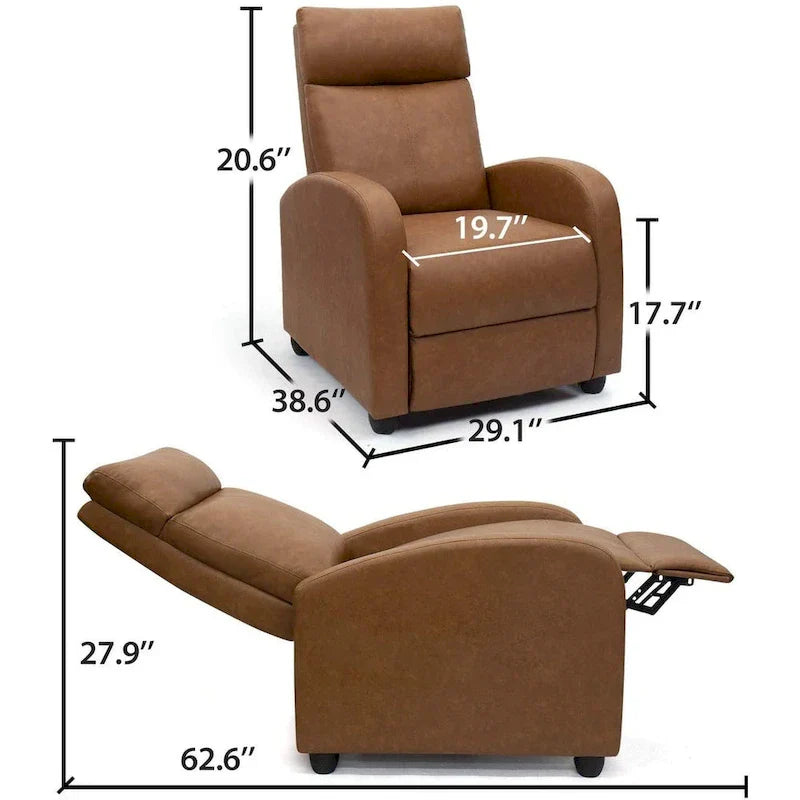 Fauteuil inclinable en simili cuir PU, marron / noir / gris / kaki / rouge / beige, simple