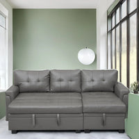 Canapé sectionnel réversible avec lit escamotable, méridienne de rangement dissimulée, pieds durables,