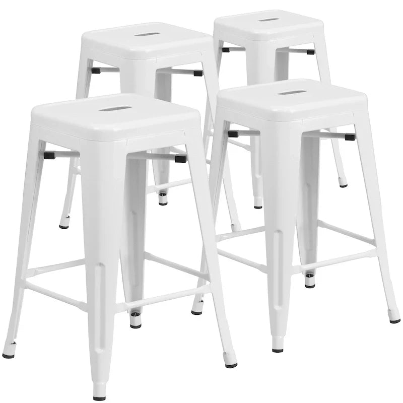 Lot de 4 tabourets hauteur comptoir d'intérieur-extérieur en métal sans dossier 24 H, avec assise carrée
