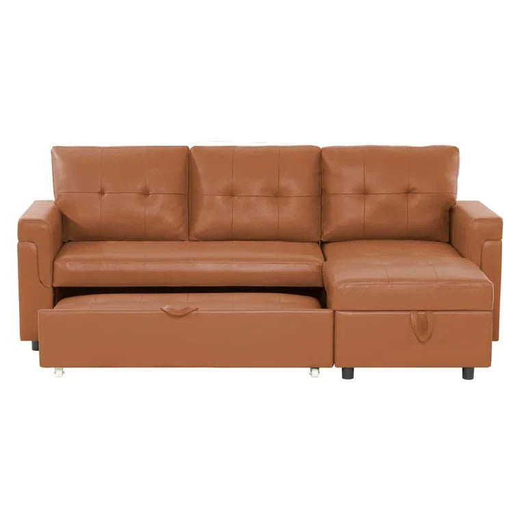 Canapé sectionnel réversible avec lit escamotable, méridienne de rangement dissimulée, pieds durables,