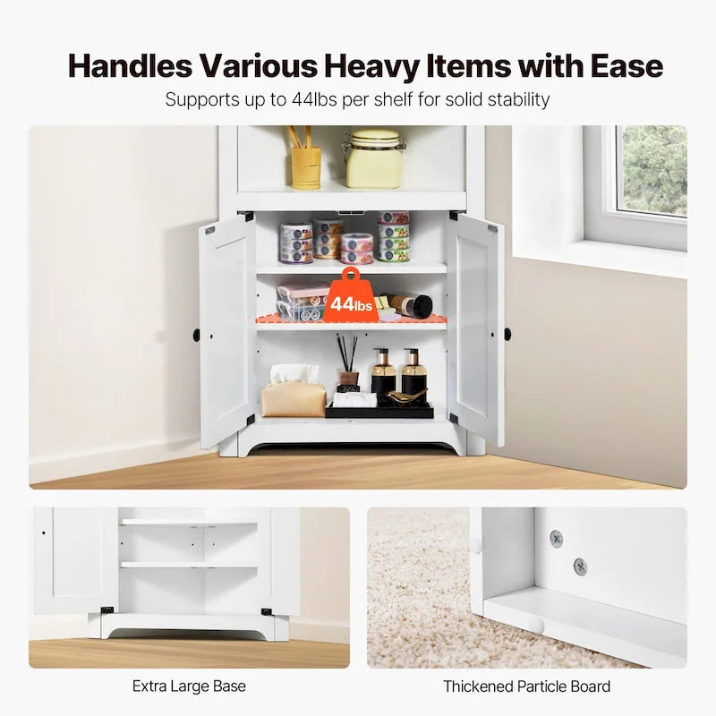 Armoire d'angle 32 po avec 2 portes et étagères réglables pour rangement à la maison - 25,4 x 12,8 x 33,3 po
