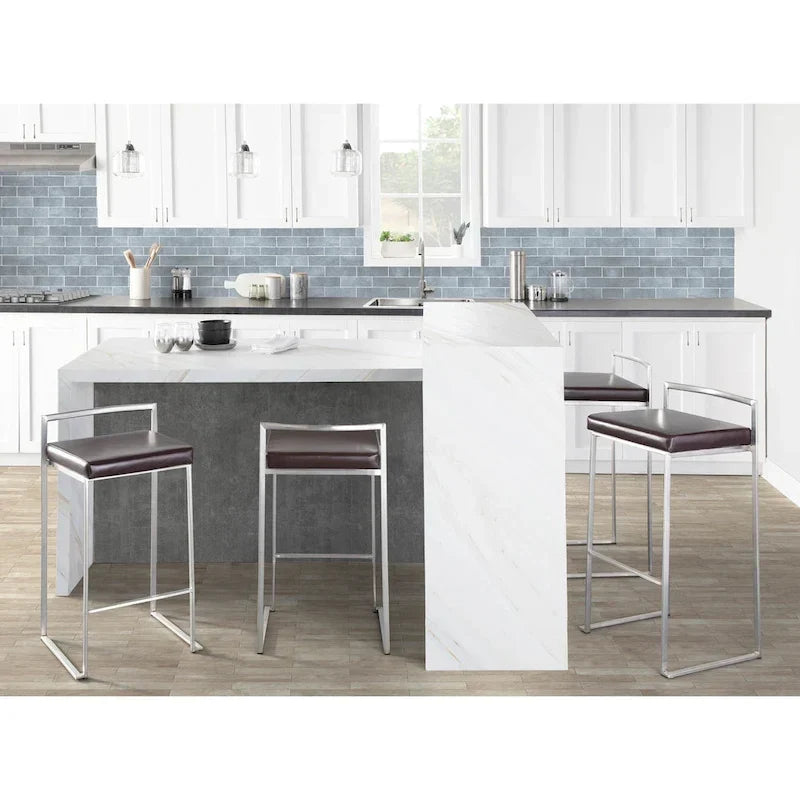 Silver Orchid Forrest Tabouret de comptoir empilable entièrement soudé en acier inoxydable (lot de 2)