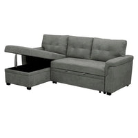 Canapé sectionnel réversible avec lit escamotable, méridienne de rangement dissimulée, pieds durables,