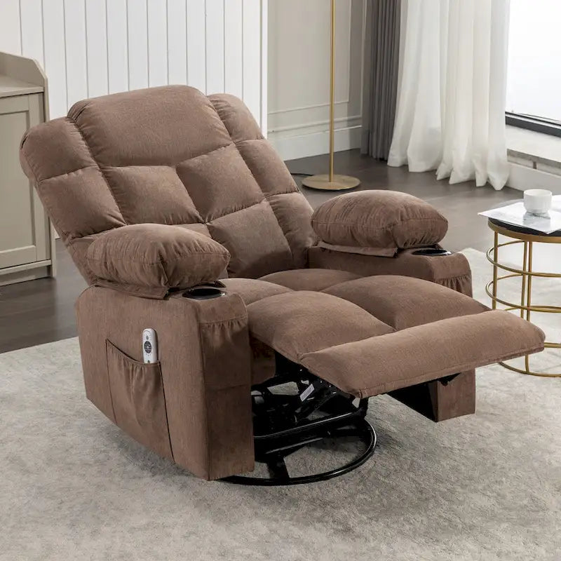Fauteuil inclinable surdimensionné gris avec chauffage et massage, inclinaison 150, bascule 30, charge USB et 2 porte-gobelets