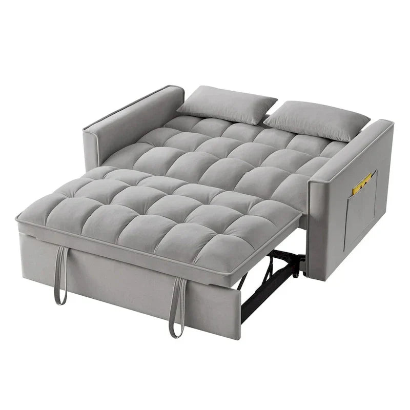 Canapé-lit causeuse 4 en 1 avec accoudoirs et poches de rangement, canapé-lit escamotable multifonctionnel capitonné avec dossier réglable