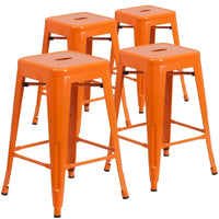Lot de 4 tabourets hauteur comptoir d'intérieur-extérieur en métal sans dossier 24 H, avec assise carrée
