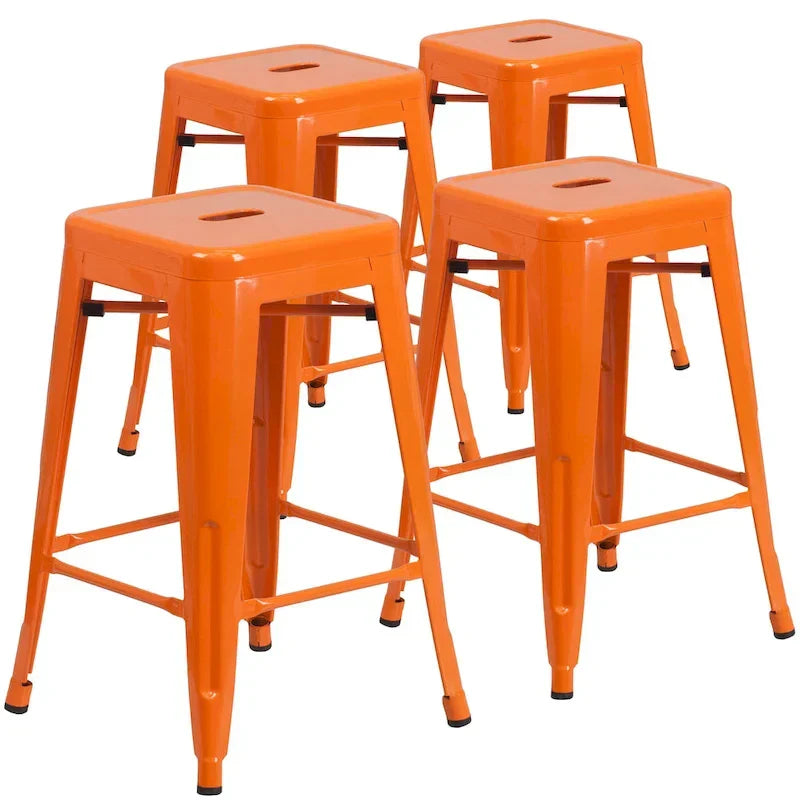 Lot de 4 tabourets hauteur comptoir d'intérieur-extérieur en métal sans dossier 24 H, avec assise carrée