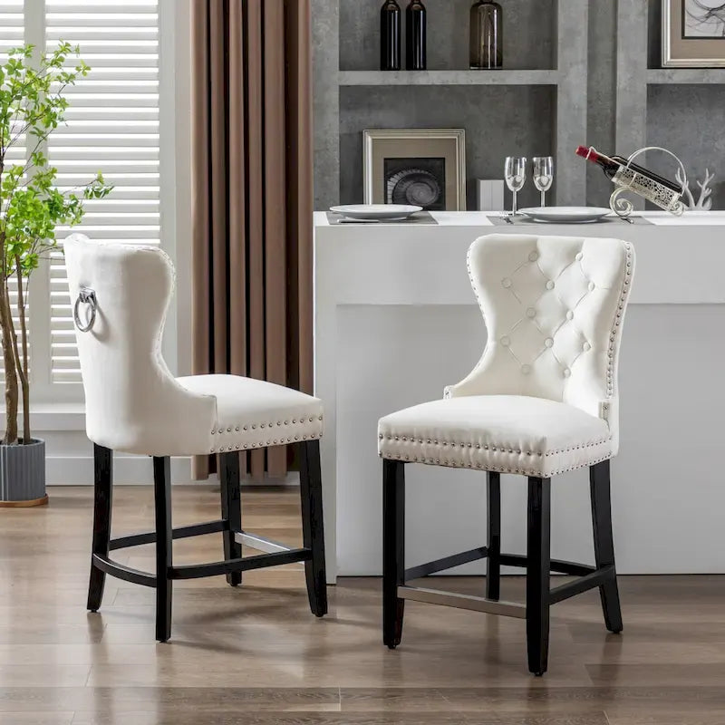 Carter 24 Tabouret de comptoir capitonné à dossier en aile et clous décoratifs (lot de 2)