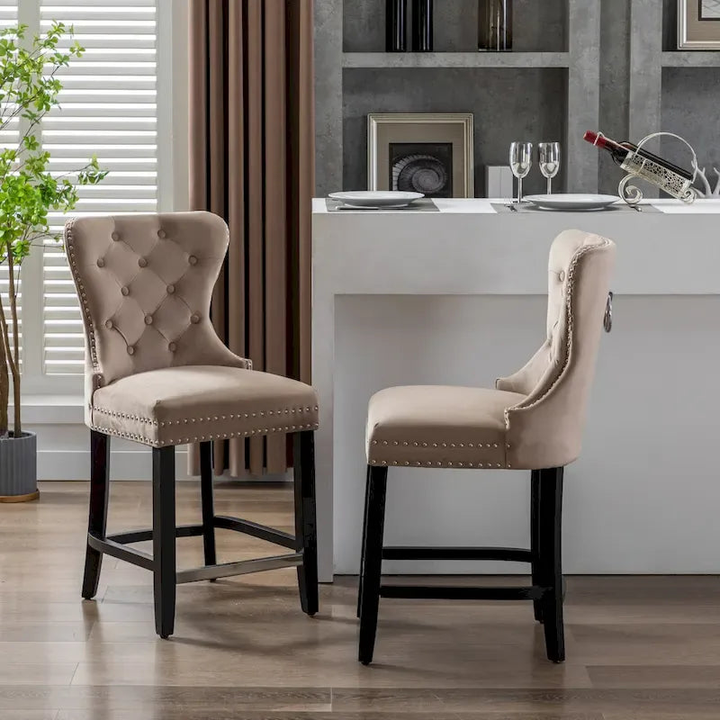 Carter 24 Tabouret de comptoir capitonné à dossier en aile et clous décoratifs (lot de 2)