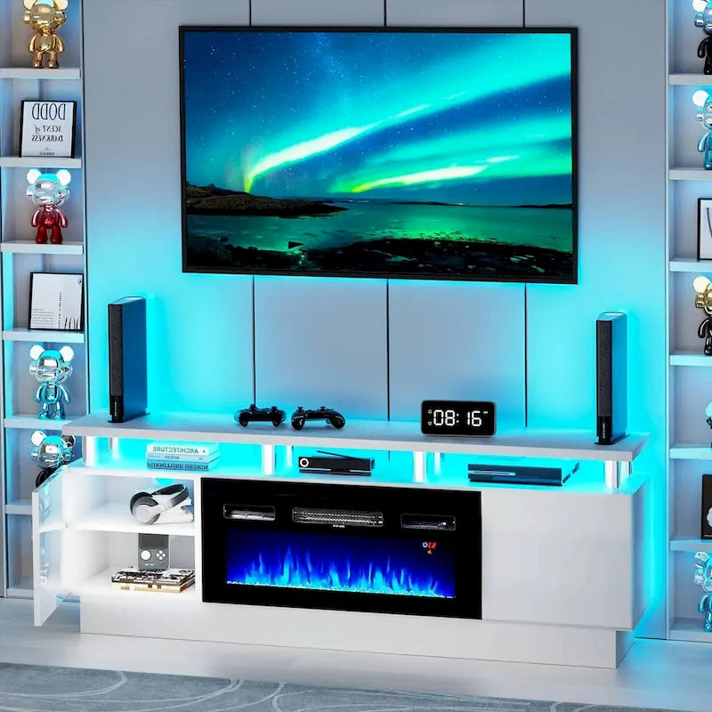 Meuble TV 70 avec cheminée 36 et étagères réglables