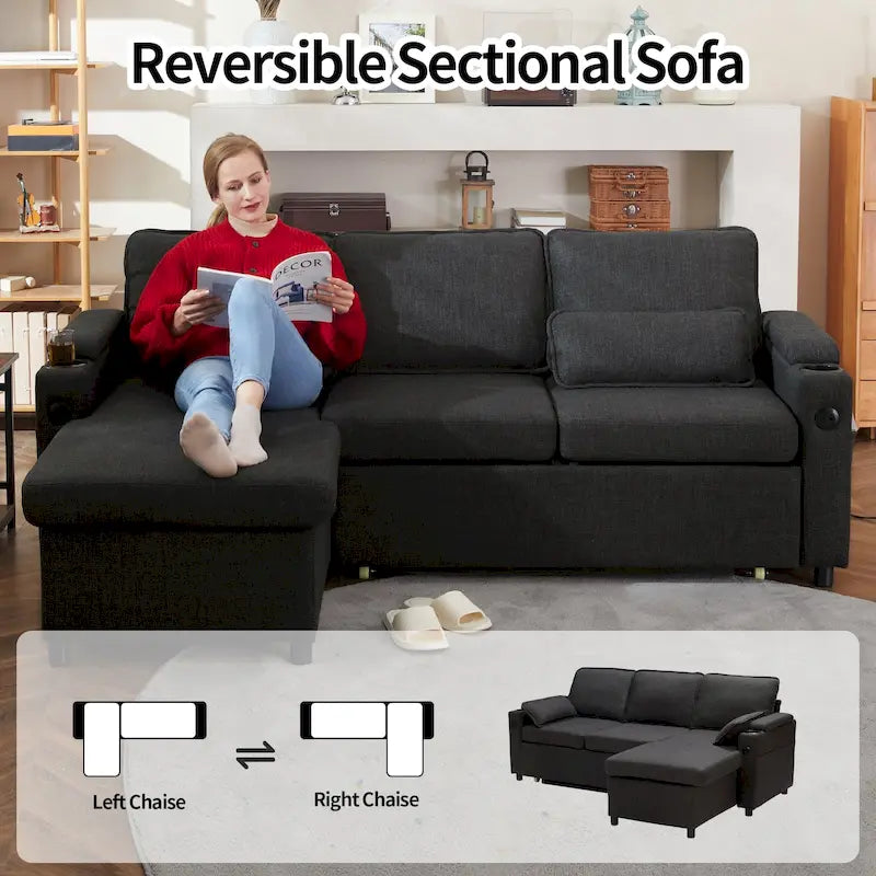 Canapé-lit en L 80, canapé-lit escamotable, canapé-lit sectionnel réversible