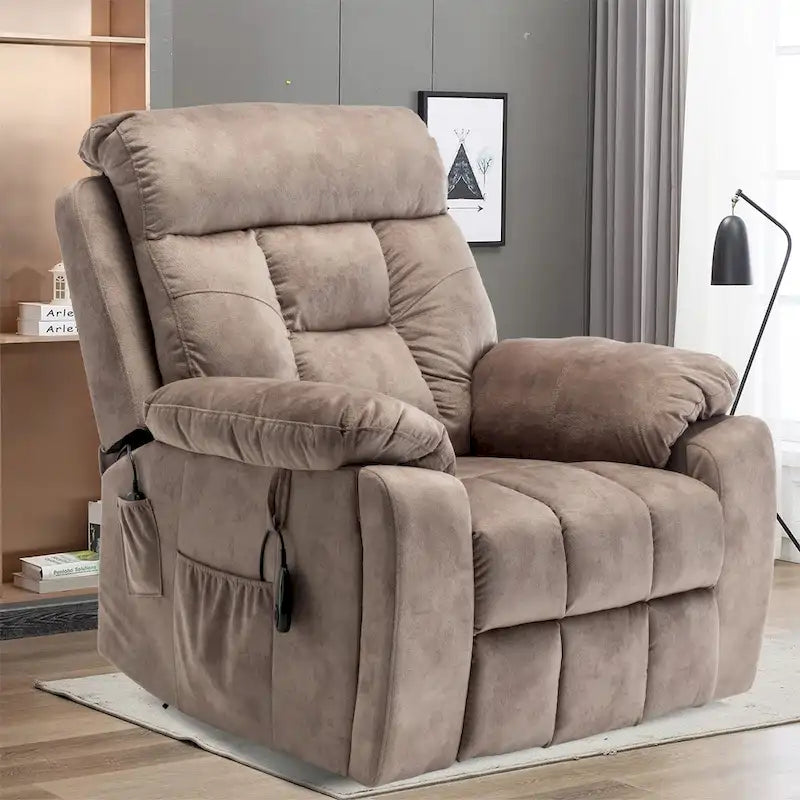 Grand fauteuil releveur massant électrique avec chauffage, porte-gobelet caché