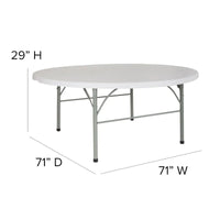 Table pliante d'événement ronde en plastique pliable en deux de 6 pieds avec poignée