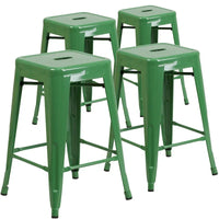 Lot de 4 tabourets hauteur comptoir d'intérieur-extérieur en métal sans dossier 24 H, avec assise carrée