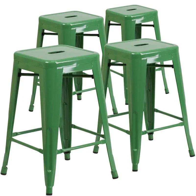 Lot de 4 tabourets hauteur comptoir d'intérieur-extérieur en métal sans dossier 24 H, avec assise carrée