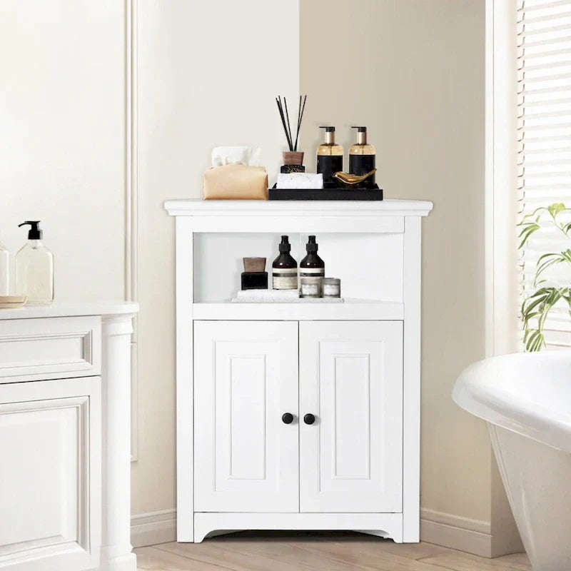 Armoire d'angle 32 po avec 2 portes et étagères réglables pour rangement à la maison - 25,4 x 12,8 x 33,3 po