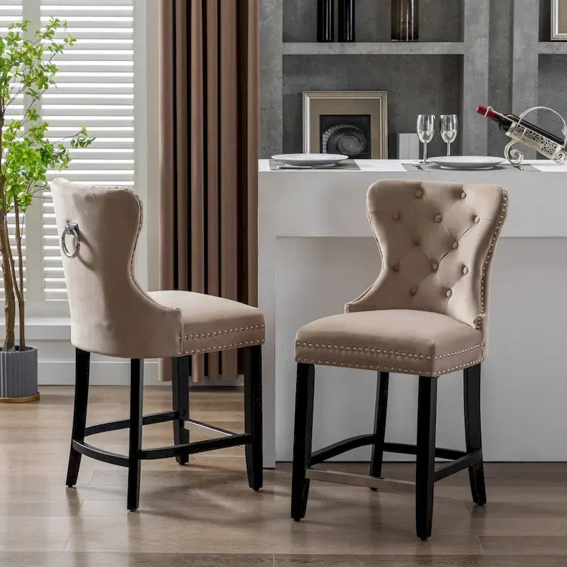 Carter 24 Tabouret de comptoir capitonné à dossier en aile et clous décoratifs (lot de 2)