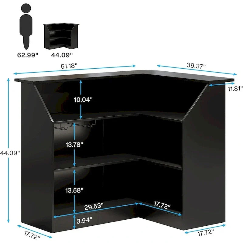 Cabinet bar en L avec porte-verres à pied pour pub à domicile