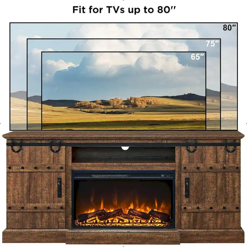 Meuble TV cheminée style ferme, meuble multimédia, console média